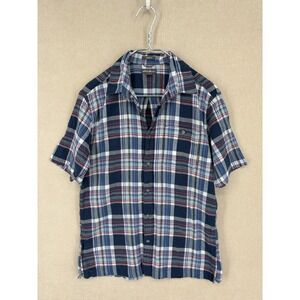 Eddie Bauer Shirt Mens L Blue Plaid Button Up Gauzy Classic Fit